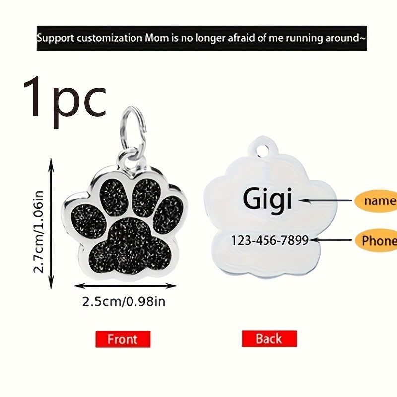 Custom Laser Engraved Dog Tag - Personalized Pet ID Plate with Cat Paw Design, Durable Fade-Resistant ID Tag for Dogs & Cats, 7 Color Options (Silver, Black, Purple, Pink, Red, Blue, Lake Blue)