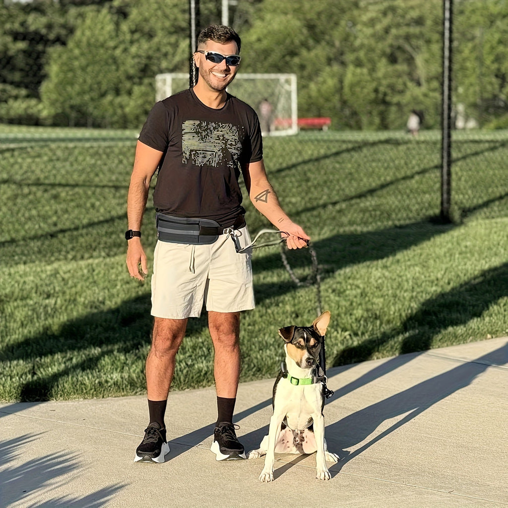 Hands-Free Dog Leash with Zipper Pouch & Dual Padded Handles – Shock-Absorbing Bungee Traction Rope for Walking, Jogging & Running Training, Waist Dog Lead for Active Pet Owners