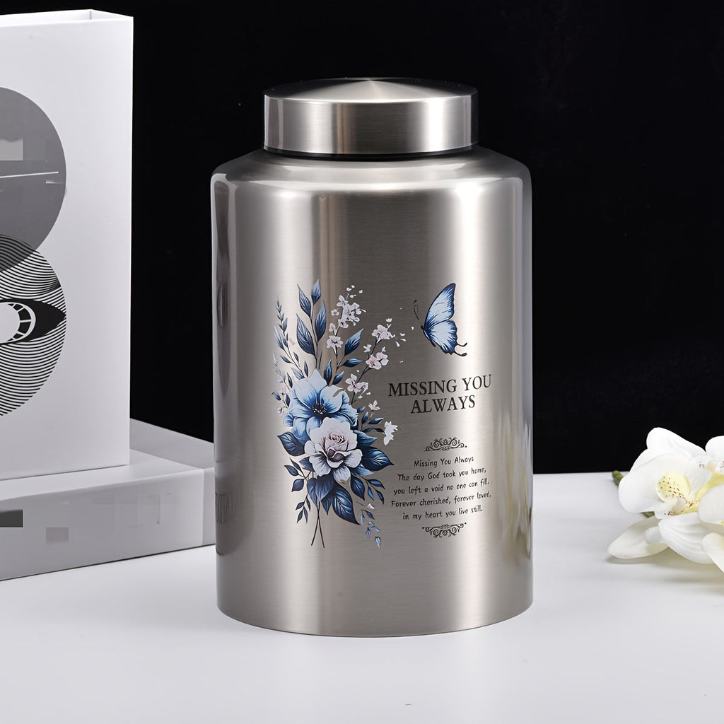 Large Cremation Urn for Human Ashes – Butterfly Decorative Funeral Burial Urn for Women & Men, Adult Full Size Memorial Keepsake Urn, Steel Color