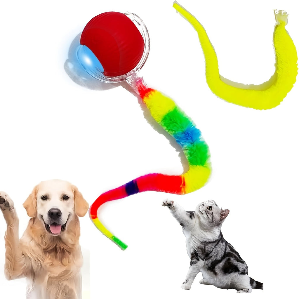 Automatic Rolling Cat Ball Toy USB Rechargeable Luminous Self-Entertaining Smart Cat Toy Bite-Resistant Plastic with Caterpillar Tail for Indoor Cats Kittens Second Gen Upgrade