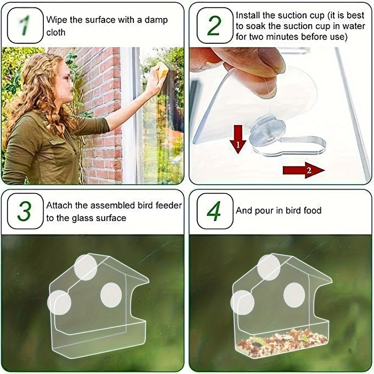 Clear Acrylic Window Bird Feeder with Suction Cups - Transparent Bird House for Outdoor Garden, Easy Clean, Up-Close Bird Watching Feeder for Windows