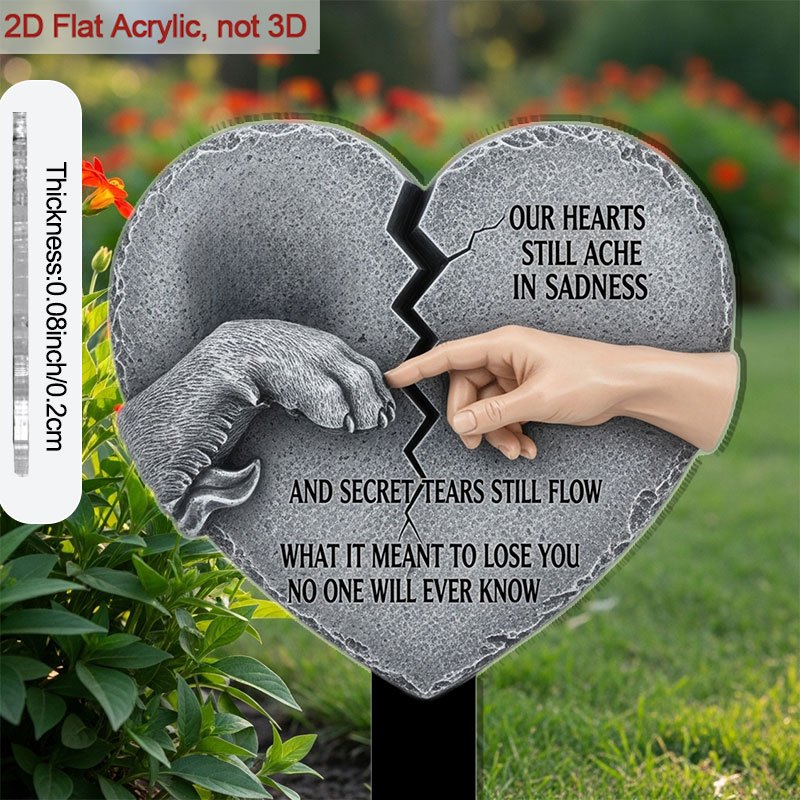Acrylic Memorial Plaque for Grave Sites - 9 Inch Hand and Paw Touching Heart Design Outdoor Grave Marker, Pet Loss Gift, Sympathy Remembrance Decor Tribute for Deceased Loved Ones and Pets, 2D Flat