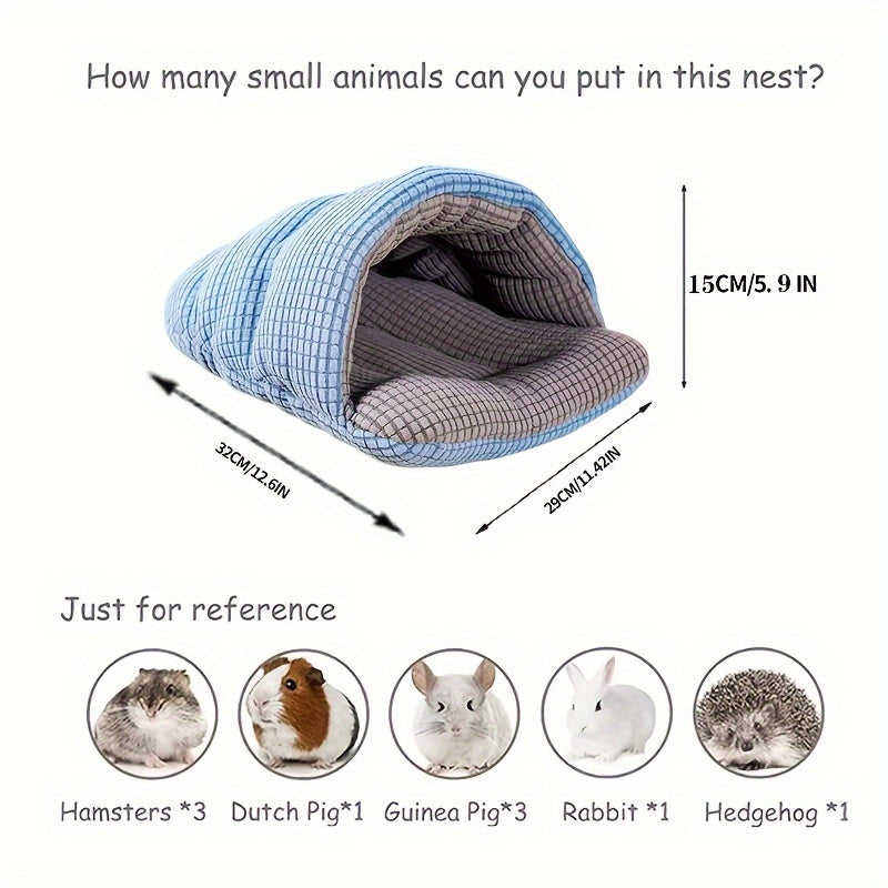 Guinea Pig Hideout Warm Sleeping Bag for Small Animals, Soft Semi-Enclosed Cozy Bed for Rabbits, Ferrets, Hedgehogs, Squirrels & Kittens, Machine Washable Small Pet Hideout Nest, Plush Snuggle Sack