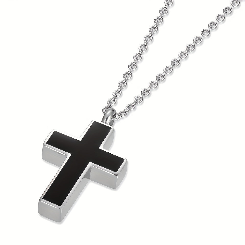 Stainless Steel Cremation Urn Necklace for Ashes – Memorial Keepsake Pendant for Pet, Human & Loved Ones with Filling Kit, Cross & Sympathy Jewelry Gift for Loss