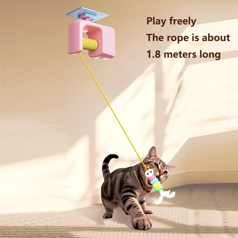 Automatic Swing Door Cat Toy USB Rechargeable - Interactive Hanging Feather Ball for Door & Window, Self-Play Entertainment Toy for Indoor Cats All Breeds, Busy Pet Owner Hands-Free Cat Teaser
