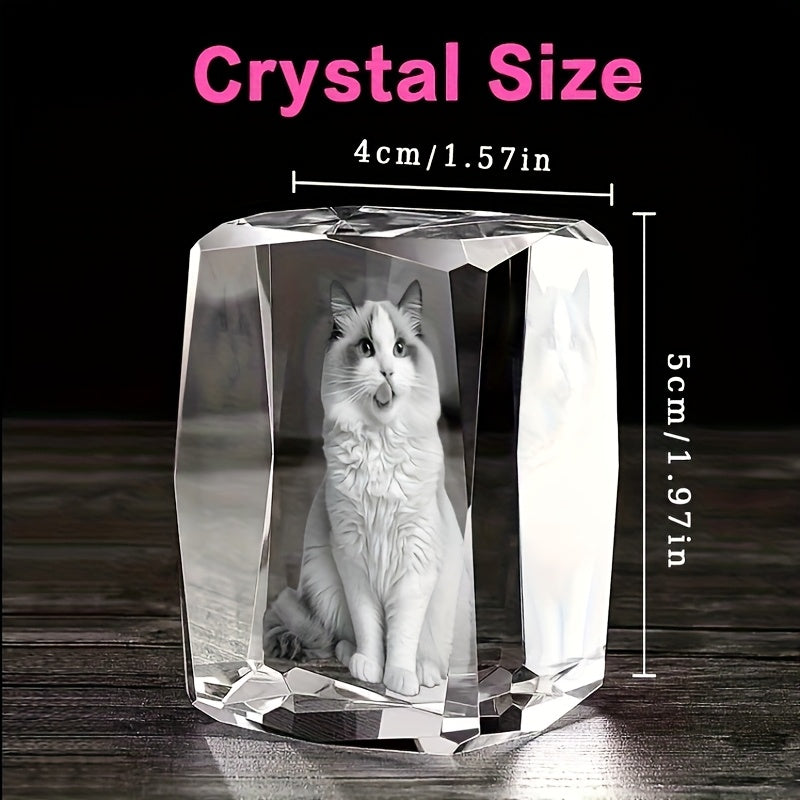 Custom Pet Crystal Carving Memorial Keepsake – Personalized 3D Photo Engraved Crystal Souvenir for Dogs & Cats, High-Transparency Relief Crystal Gift for Pet Loss, Home Decor & Remembrance