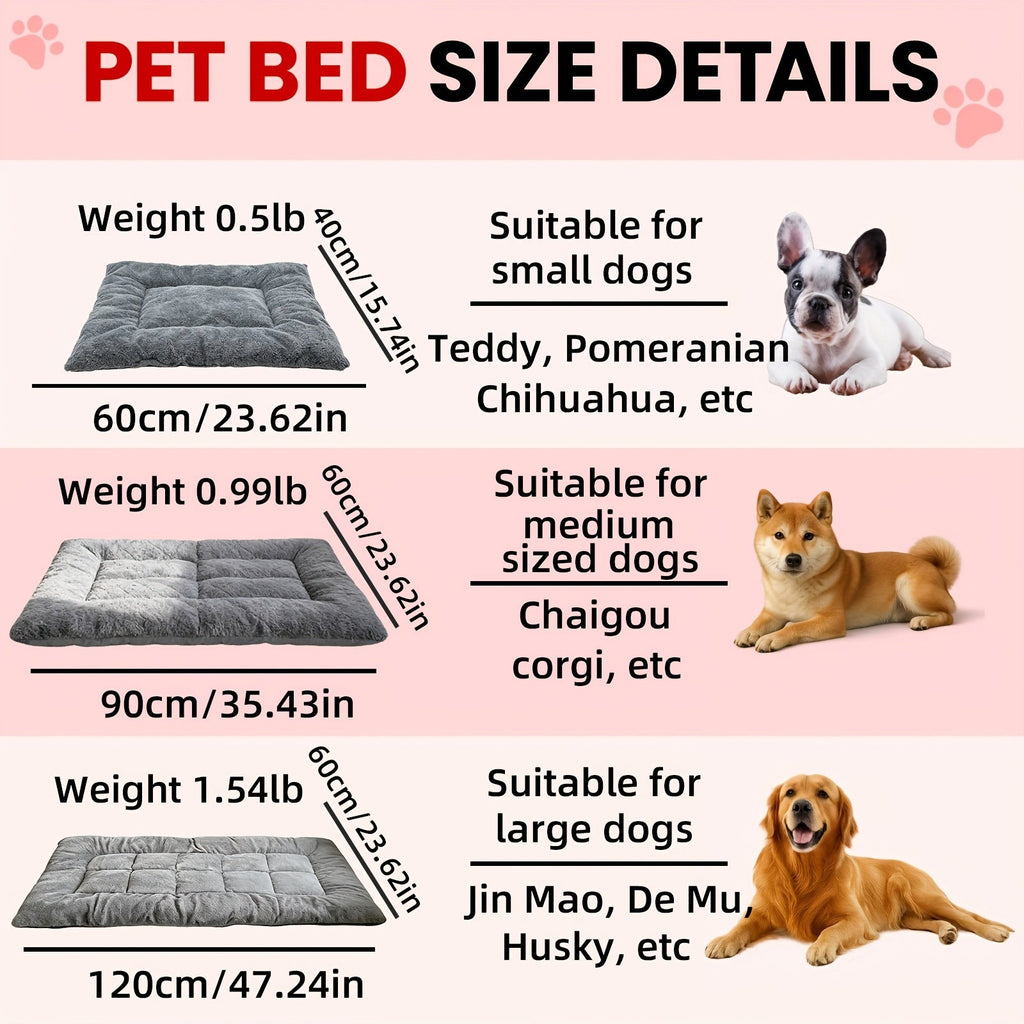 Warm Plush Dog Bed for Winter - Soft Thickened Pet Mat Kennel with Cozy Filling, Available in 3 Sizes for Small Medium Large Dogs & Cats, Indoor Pet House Sleeping Pad All-Season Comfort