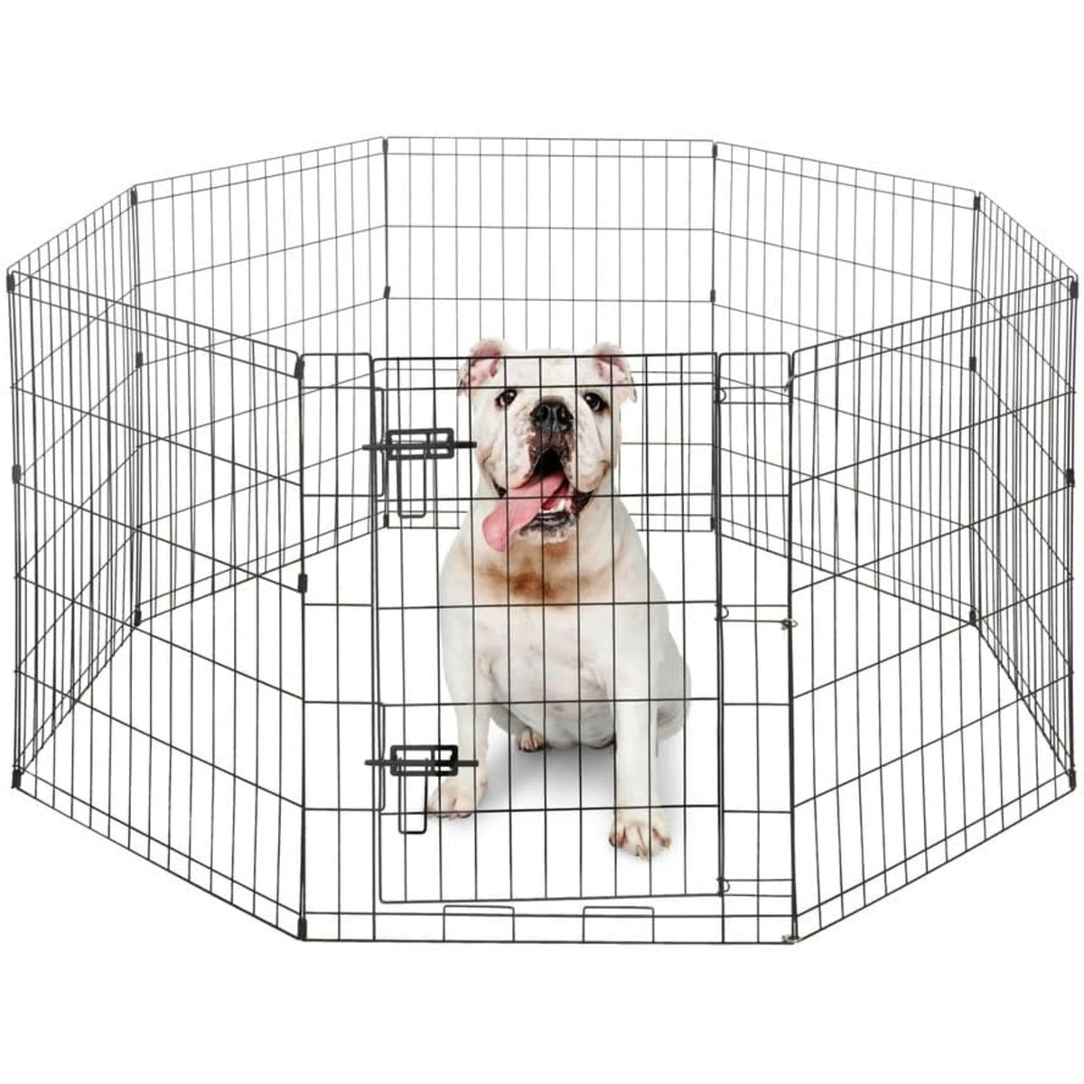 Foldable Dog Playpen 8 Panel – Heavy-Duty Metal Pet Kennel with Gate for Indoor & Outdoor Use, Portable Exercise Fence Cage for Small Dogs & Animals, Available in 24"/30"/36" Heights