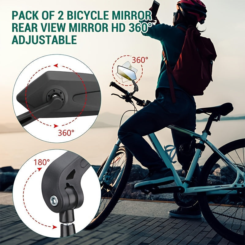 2-Pack Bicycle Rearview Mirror 360° Adjustable HD Wide Angle Shockproof Handlebar Side Mirror – Universal Fit for Mountain Bike, Road Bike, E-Bike, City Bike & Scooter, 22.2–25mm Handlebars