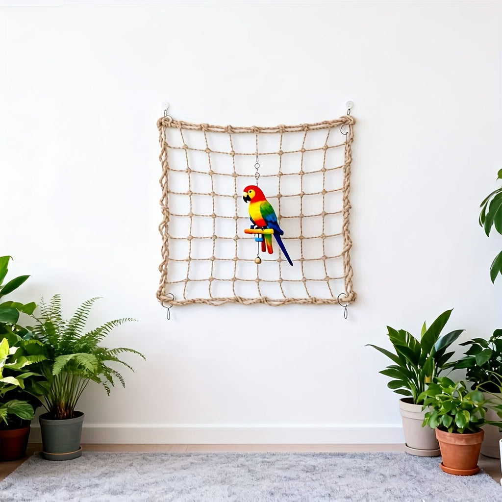 Bird Climbing Net Woven Mesh Pet Cradle Hammock for Parrots Budgies Cockatiels Conures Cage Rope Net Perch Activity Toy Small Large Size