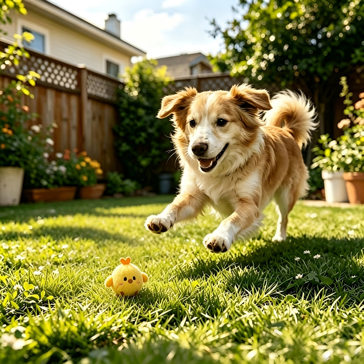 Squeaky Bouncing Pet Toy Ball for Dogs and Cats - Yellow Chick Interactive Slow-Rebound Chew-Resistant Boredom Relief Toy, Attracts Pets with Sound - Perfect Pet Gift