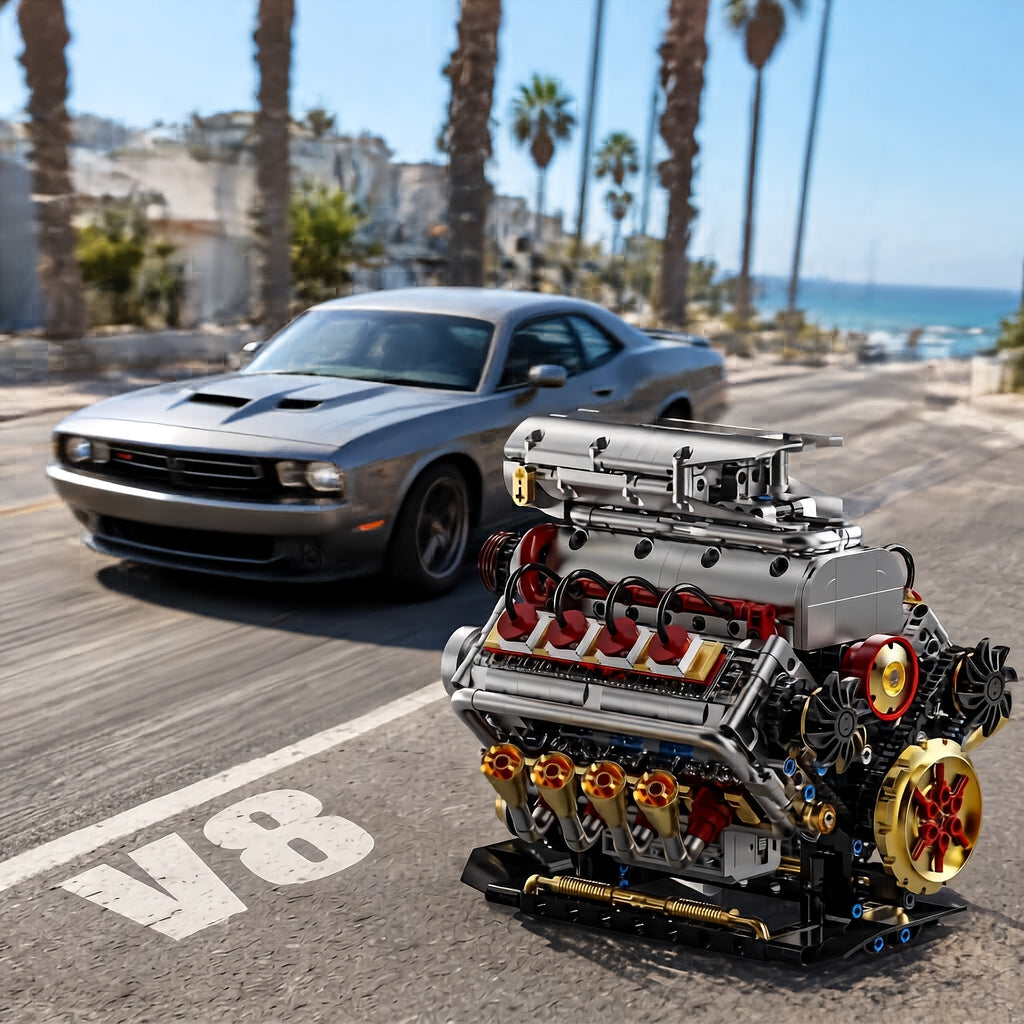 V8 Engine Building Block Kit 1176pcs - Operable Car Engine Model with Rechargeable Motor, STEM DIY Assembly Set, Desktop Display Collectible | Hobby Gift for Mechanics & Engineering Enthusiasts