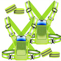 Reflective Running Vest 2-Pack with Phone Holder & 2 Reflective Bracelets – High Visibility Safety Gear for Men Women Jogging Dog Walking Cycling