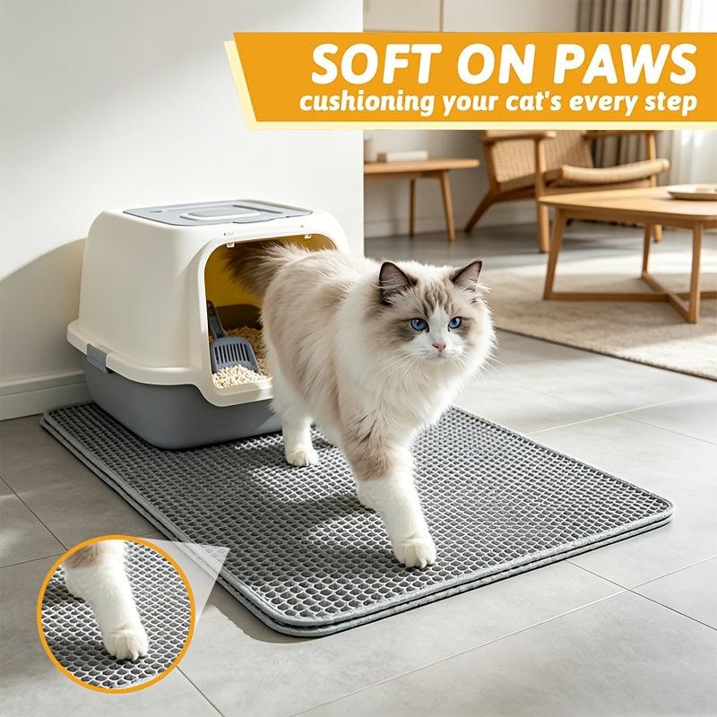 Double-Layer Honeycomb Cat Litter Mat - Urine Proof Litter Trapping Mat with Easy Clean Design, Waterproof Floor Protector Pad for Cats, Available in 17.72x23.62 & 21.65x29.53 Inch Sizes