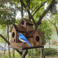 Outdoor Wooden Bird Nest 3-Room Rustic Natural Wood Wild Bird House for Garden Backyard Patio – Handcrafted Bird Nesting Box for Small Wild Birds Wildlife Habitat Decor
