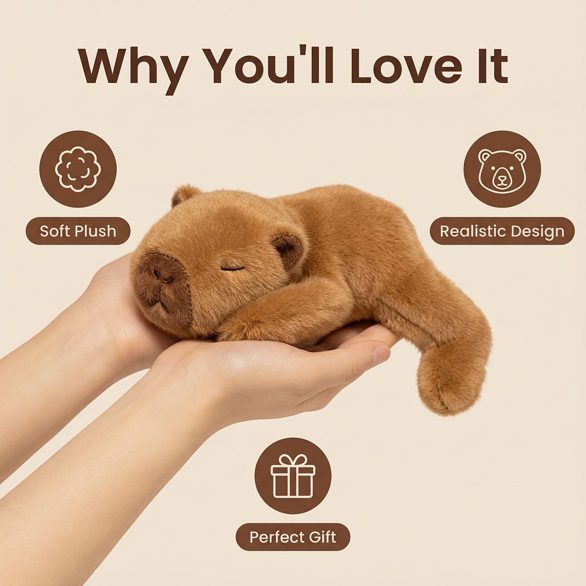 Capybara Plush Toy Stuffed Animal - Cute Soft Brown Capybara Plushie Doll for Kids Boys and Girls, Cuddly Animal Plush Figure, Birthday Christmas Holiday Gift for Capybara Lovers and Toddlers