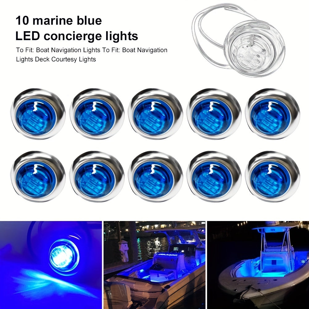 LED Marine Boat Courtesy Lights 20-Pack DC12V 3-LED Side Marker Lights for Boat Yacht Transom Stern Deck, Round Submersible Navigation Lights in Red Green Blue White Yellow, Stainless Steel Base