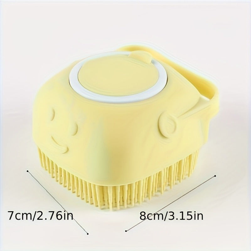 Pet Shower Bath Brush with Tick Removal Tool - Soft Massage Bristles, Ergonomic Handle & Removable Lid for Easy Cleaning, Universal Cat & Dog Bath Brush for Small to Medium Pets, Grooming Shampoo Brush for Washing & Bathing