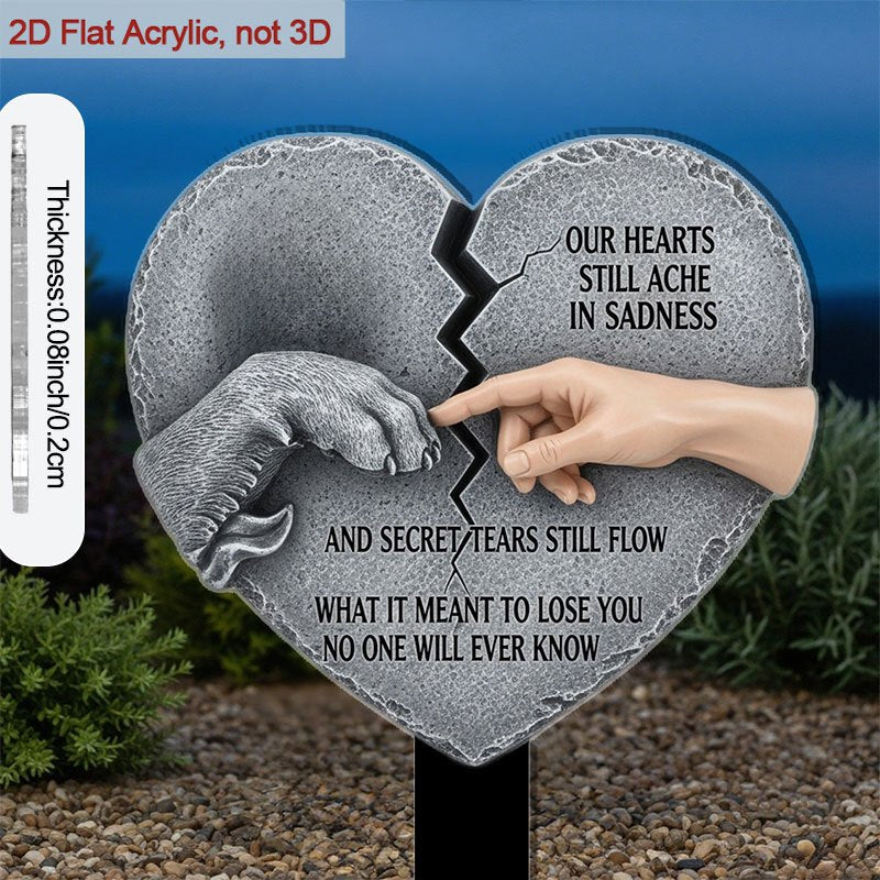 Acrylic Memorial Plaque for Grave Sites - 9 Inch Hand and Paw Touching Heart Design Outdoor Grave Marker, Pet Loss Gift, Sympathy Remembrance Decor Tribute for Deceased Loved Ones and Pets, 2D Flat