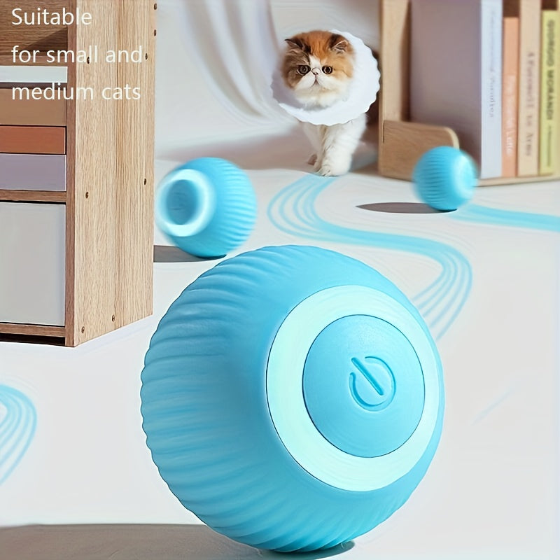 Electric Automatic Cat Ball Toy with Teaser Stick - Smart Self-Rolling Interactive Ball for Cat Boredom Relief & Self-Entertainment, Indoor Kitten Exercise Toy, Auto Rolling Cat Supplies