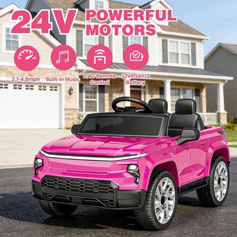 24V Remote Control Electric Ride-On Car for Kids with Soft Start, LED Lights, Music, Seat Belt & Parental Remote – White Black Blue Pink – Perfect Birthday Holiday Gift for Boys & Girls Ages 3-8