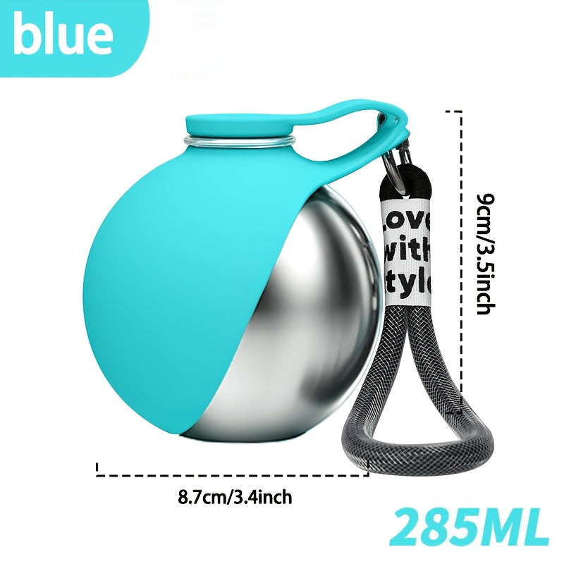Stainless Steel Pet Travel Water Bottle – 9.6oz Leak-Proof Dog & Cat Drinking Bottle with Foldable Bowl for Outdoor Hiking Walking Camping, 304 Steel, Blue & Pink