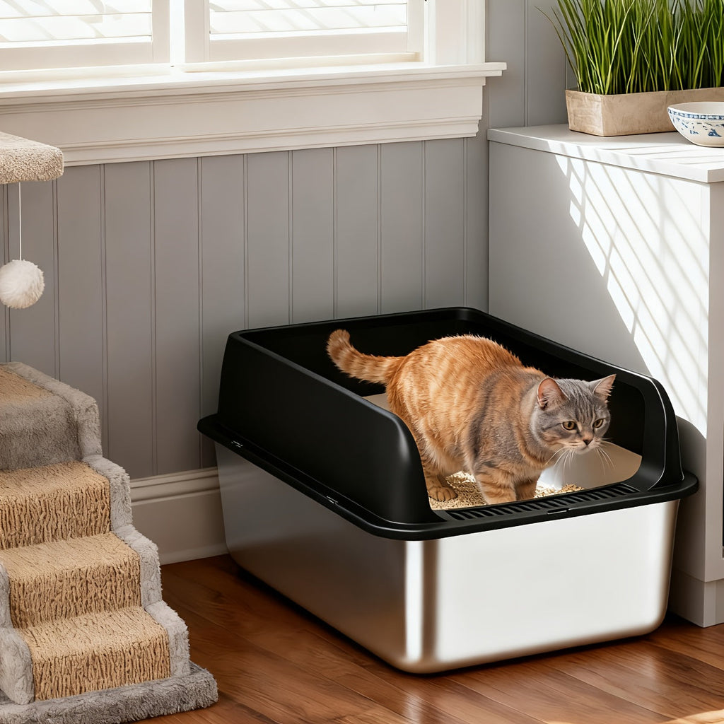 Stainless Steel Cat Litter Box – Odor-Proof High-Sided Metal Litter Tray, Non-Stick Anti-Scratch Leak-Proof Design, Easy to Clean Indoor Cat Toilet for Large, Medium & Small Cats, Multiple Sizes & Colors