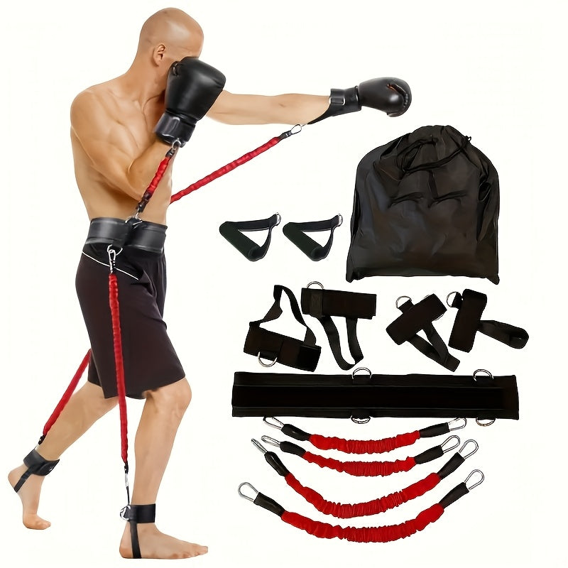 Boxing Resistance Band Set 12pcs 150lb | Heavy-Duty MMA Training Straps | Leg & Arm Strength Trainer for Home Boxing Taekwondo Kickboxing | Full Body Workout | Black & Red