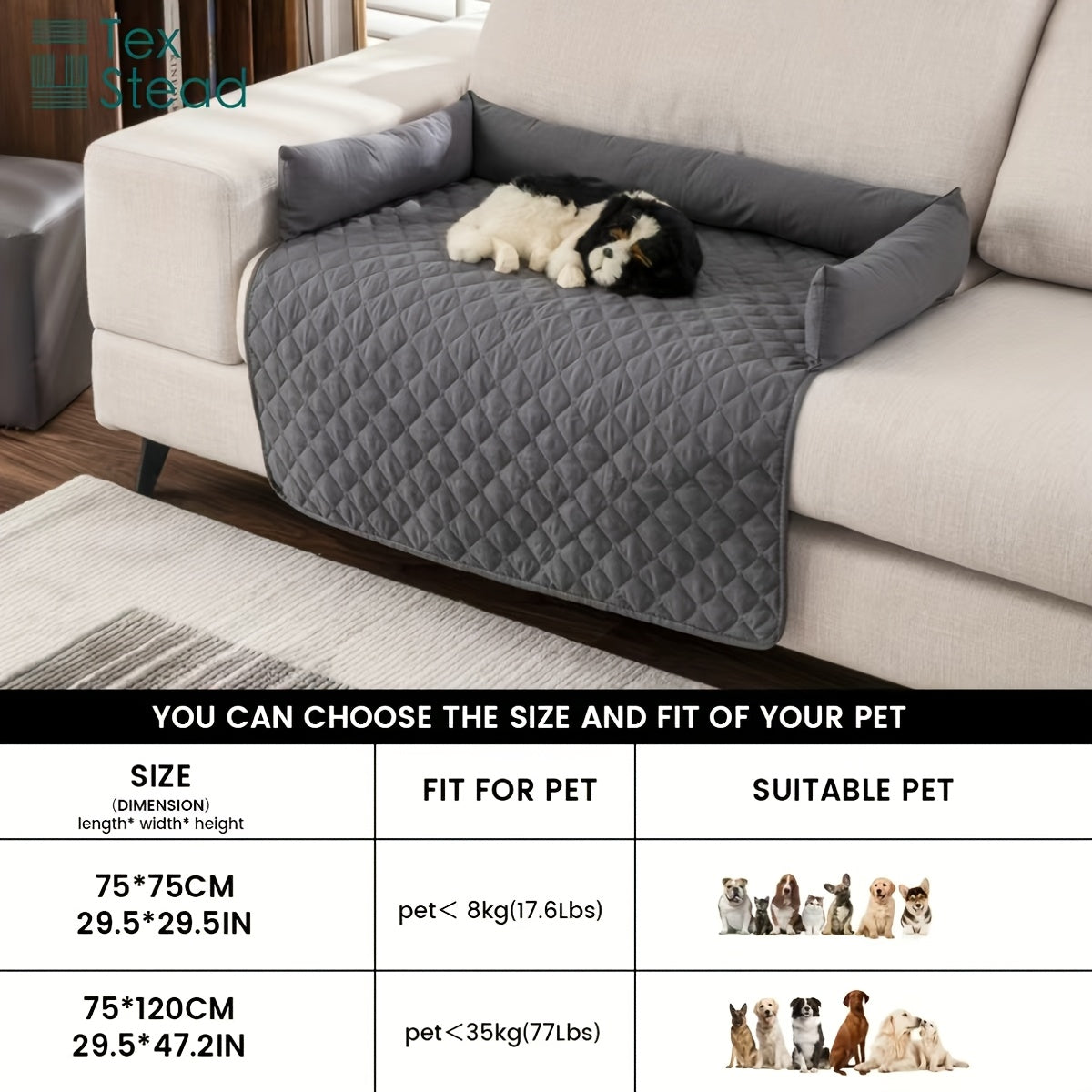 Pet Sofa Bed and Couch Protector with Bolster Cushions Washable Slip-Resistant Furniture Cover for Dogs and Cats – Soft Comfortable Pet Couch Cover with Raised Sides for Sofa Loveseat and Armchair
