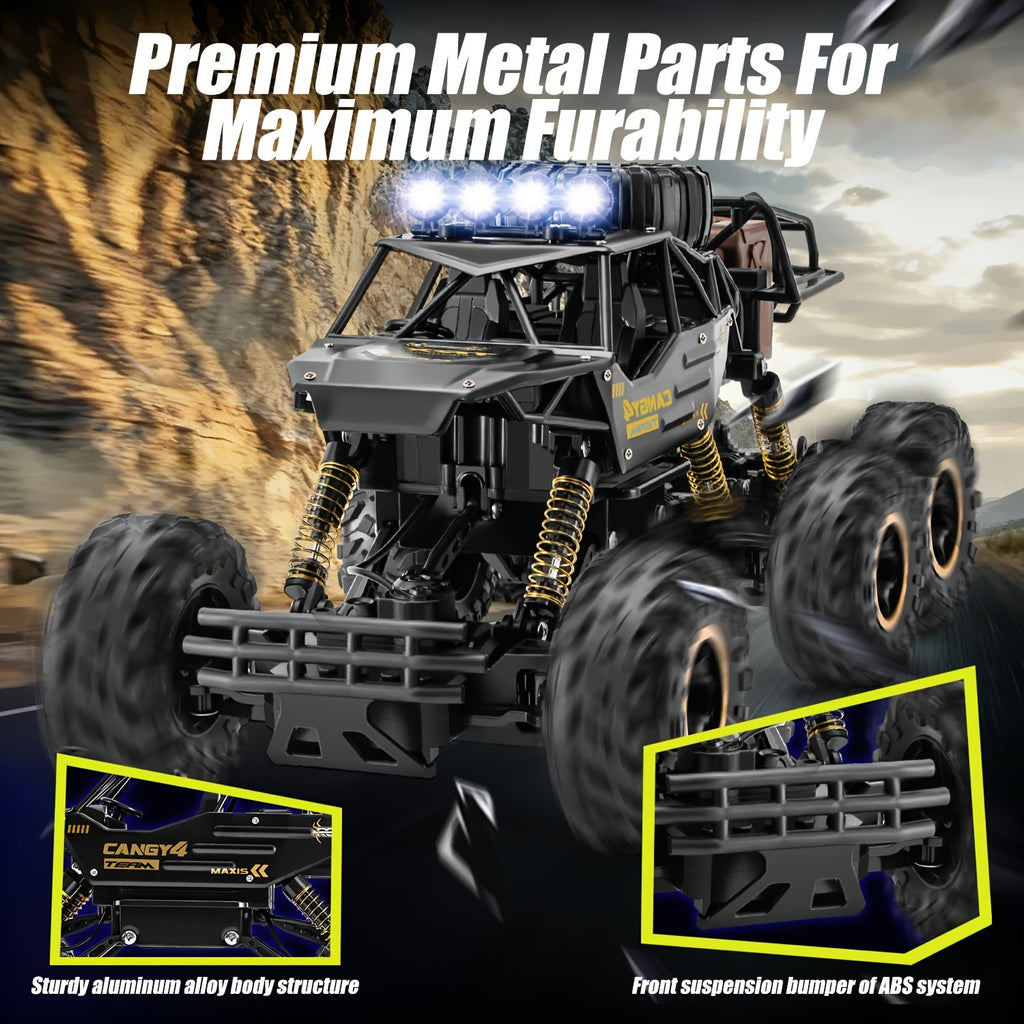 1:10 Scale Six-Wheel Alloy RC Monster Truck 2.4GHz Off-Road Climbing Vehicle 1200mAh Battery LED Lights Independent Shock Absorption Gift Box Model 9219