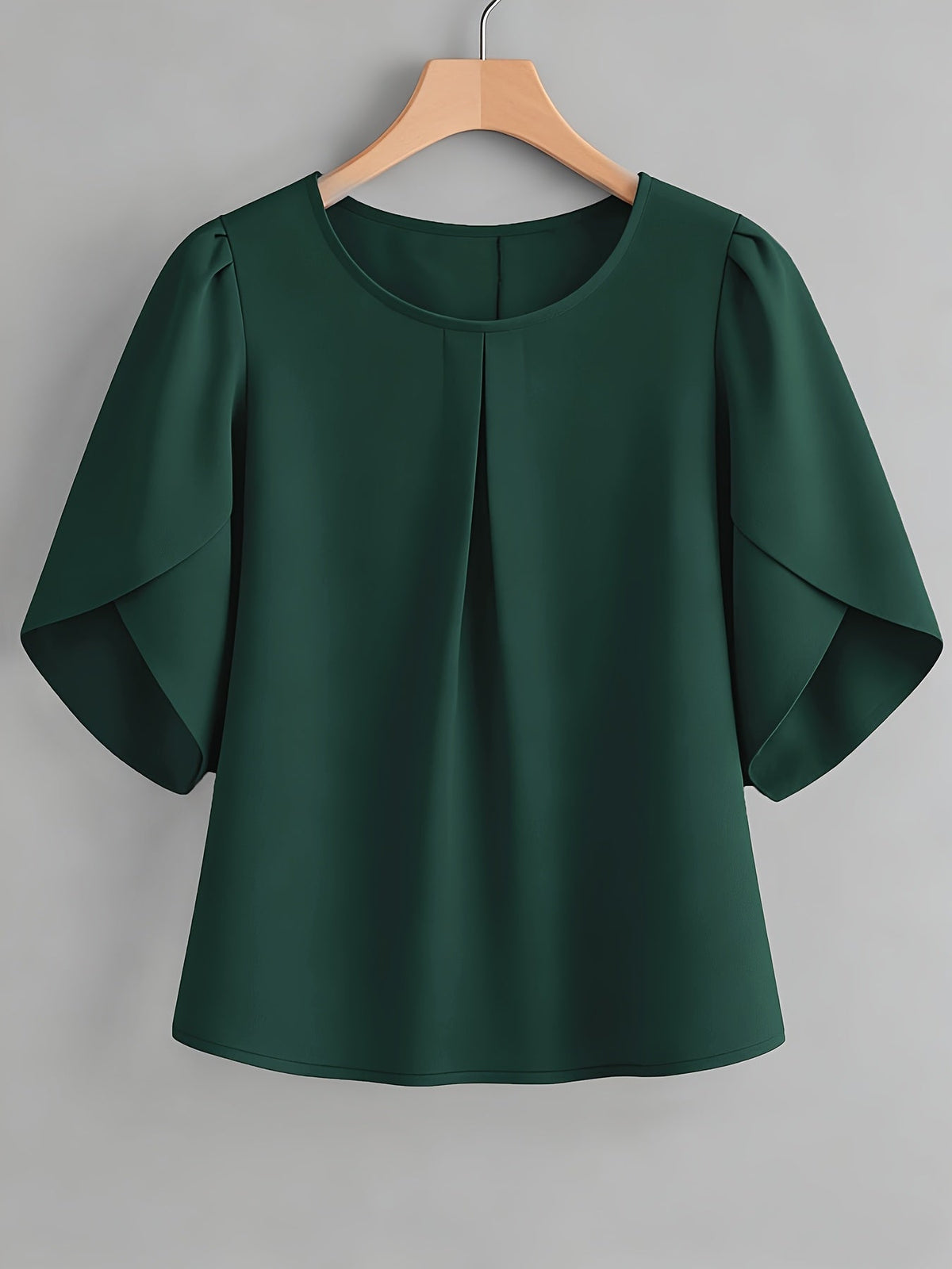 Women's Chest Pleated Ruffle Cuff Short Sleeve Blouse – Elegant Semi-Sheer 100% Polyester Woven Crew Neck Split Sleeve Fashion Shirt