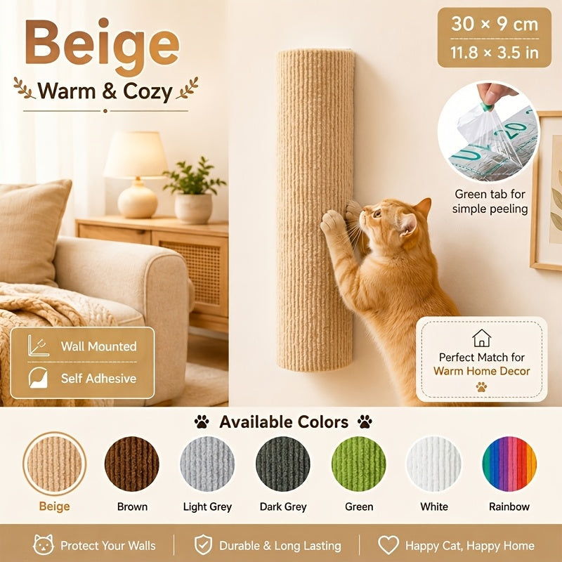 Wall-Mounted Cat Scratching Post – Self-Adhesive Cylindrical Sisal Scratcher, Horizontal & Vertical Combination Assembly, Space-Saving Claw Sharpening for Indoor Cats, 6 Colors