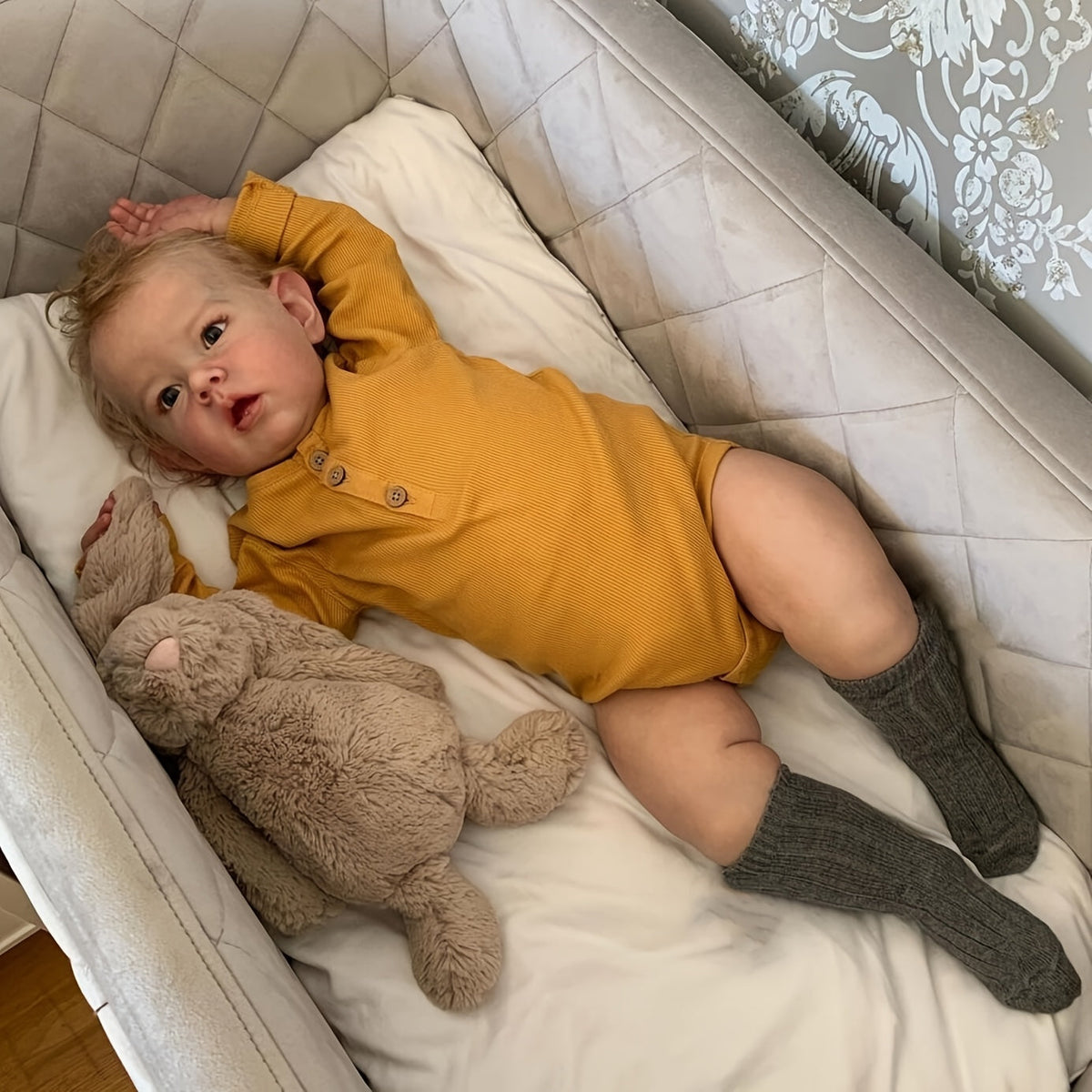 Reborn Baby Doll 27.56 Inch Realistic Soft Vinyl Cloth Body Handmade Lifelike Newborn Girl Doll with Rooted Hair Bottle Pacifier - BZDOLL Liam Blonde Toddler Art Doll Gift