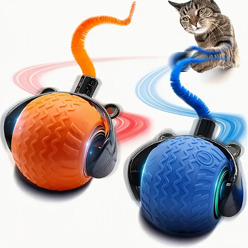 Interactive Cat Toy for Indoor Cats - Automatic Moving Ball with Feather Tail, 360° Self-Rolling Electric Toy Ball for Adult & Kitten, Two Speed Modes, Boredom Buster Pet Gift