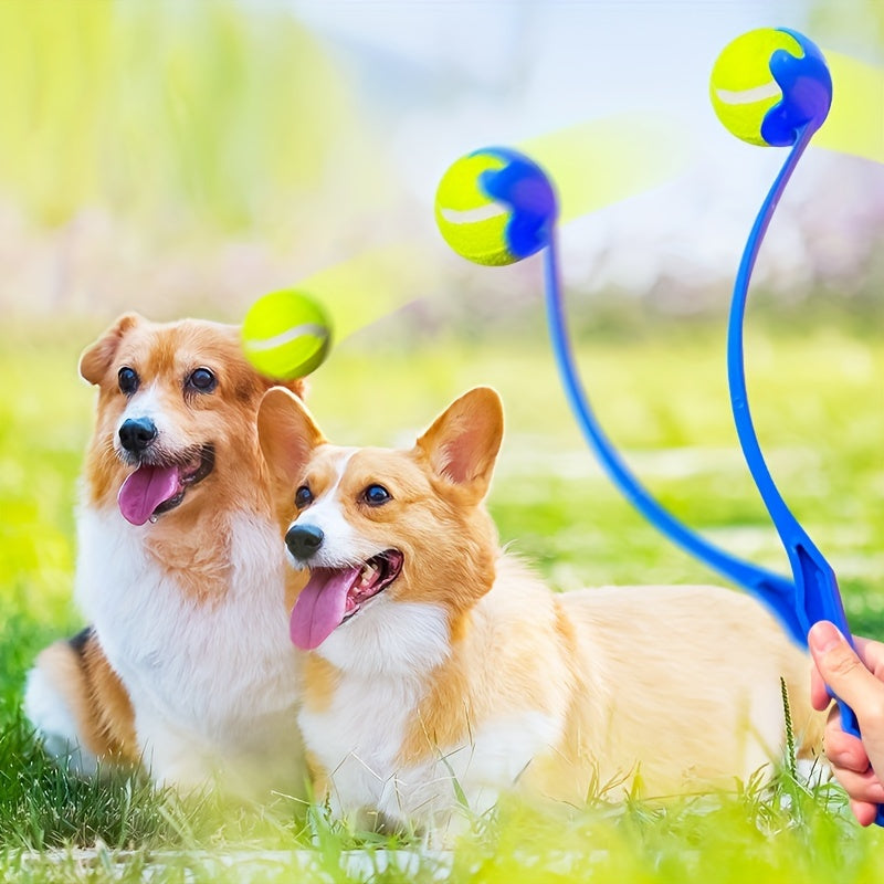 Dog Ball Launcher Thrower with Tennis Ball - Hands-Free Fetch Stick for Outdoor Training & Exercise, No-Bend Dog Ball Chucker for Small Medium Large Dogs, Durable Pet Ball Thrower Toy