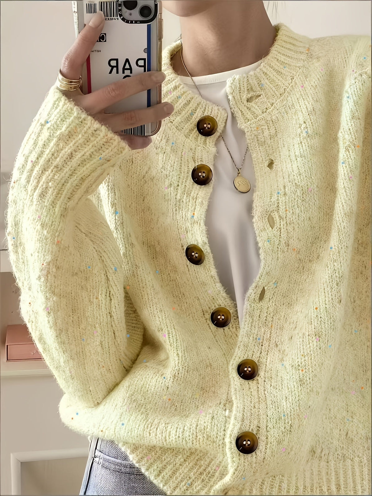 Casual Cardigan Women's Colorful Button-Front Long Sleeve Round Neck Knit Sweater | Lightweight Candy Dot Pattern Stretch Fabric Elegant Fashion Top S M L XL