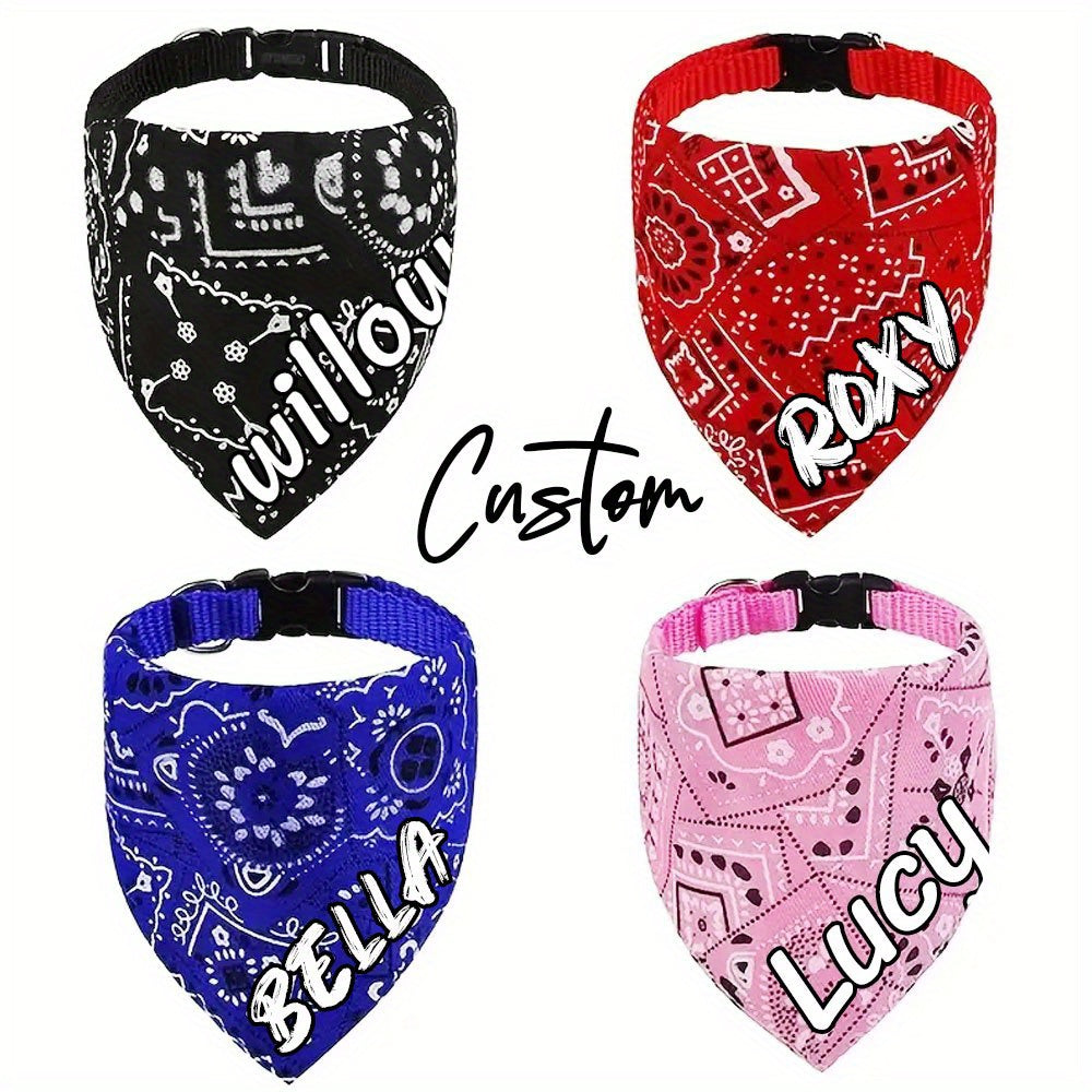Personalized Dog Bandana Collar with Snap Closure - Adjustable Soft Polyester Pet Saliva Towel Necklace for Small Medium Large Dogs S M L 4 Colors Black Red Blue Pink Holiday Gift