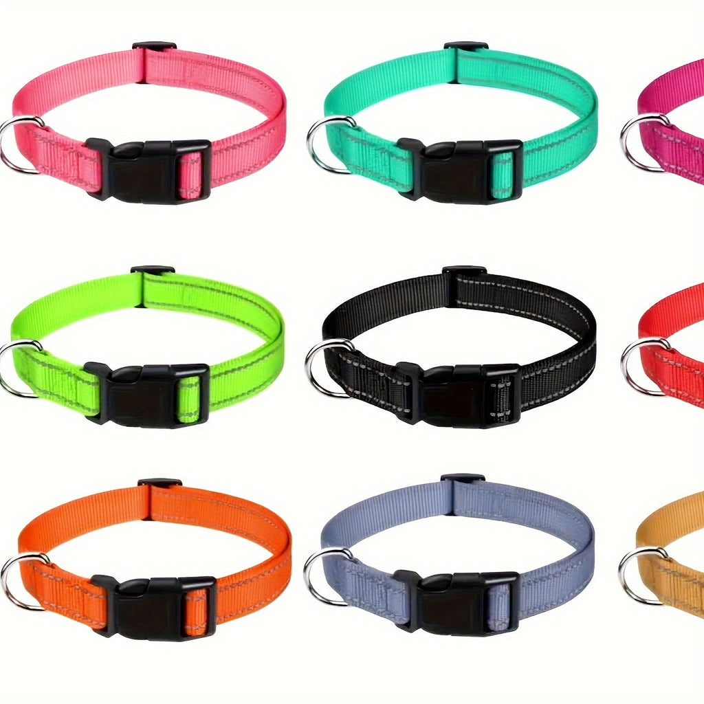 Reflective Adjustable Dog Collar for Small Medium Large Dogs & Cats – Safety Night Visibility Pet Collar with Durable Buckle, Comfortable Everyday Dog Collar