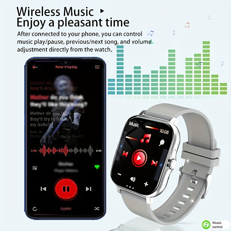 Smartwatch 1.83 Inch Full Touch Screen Wireless Calling Message Reminder Heart Rate Sleep Monitor Pedometer Multi-Sport Modes USB Rechargeable Fitness Watch for Men Women