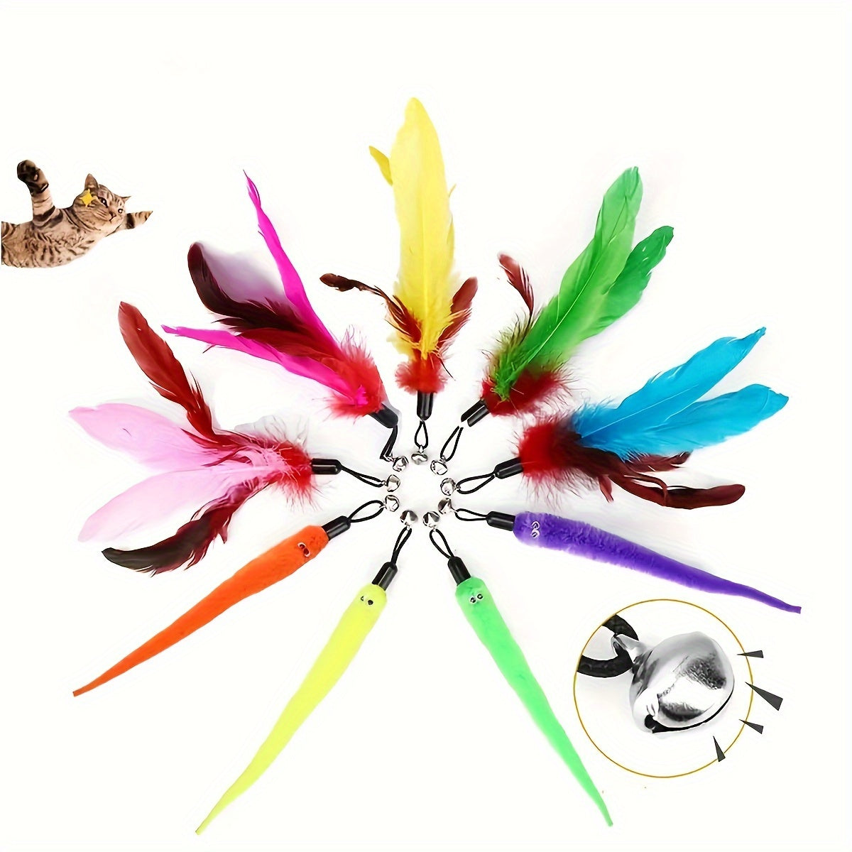 Interactive Cat Wand Toy Set Retractable Rod with Random Feather Replacement Heads for Indoor Cats Exercise Play No Battery Required Choose 5 10 15 20 or 25 Heads