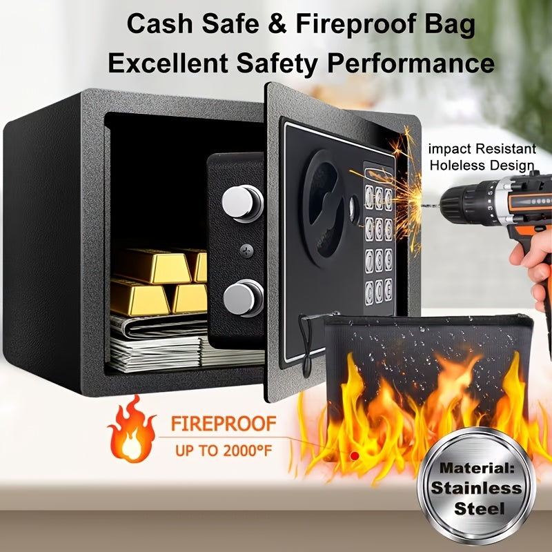 Fireproof Home Safe with Digital Keypad, Keys & Passcode Lock – Includes Fireproof Money Bag, Sensor Light & Adjustable Shelf for Home Office Business Money Valuables