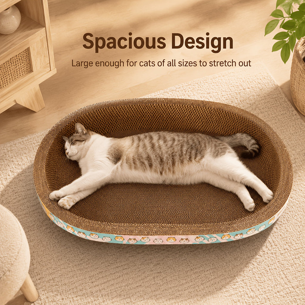 Large Oval Cat Scratcher with Spacious Sitting Area - Durable Scratch, Nap & Play Pad for Small Medium Large Cats & Multi-Cat Families, Satisfies Natural Scratching Instinct, Everyday Use, Pink