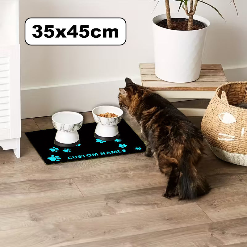Personalized Diatomite Pet Feeding Mat with Custom Photo & Name – Quick-Dry Absorbent Diatom Mud Food Mat with Paw Print for Dog & Cat Bowls, Unique Pet Owner Gift