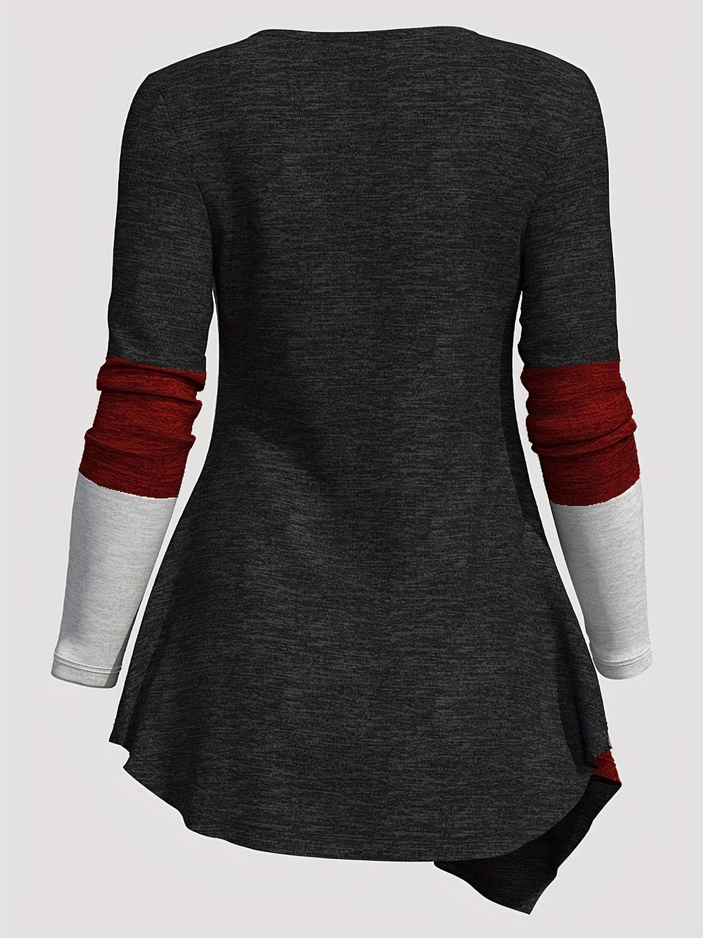 Color Block Patchwork Long Sleeve Top Women Irregular Hem Wide Lapel Knit Casual Spring Fall Black Mixed Colors S M L XL XXL
