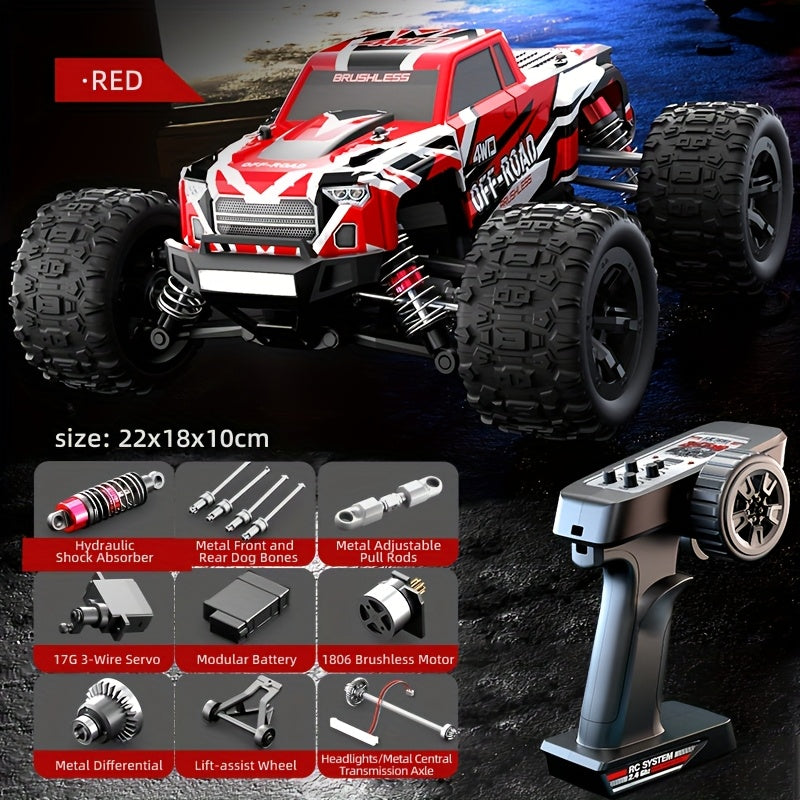 JJRC 1:20 Brushless 4WD RC Rock Racer - Remote Control Off-Road Truck with Full Proportional Control, Hydraulic Suspension, LED Headlights, Steel Drivetrain | Best RC Car for Kids & Adults