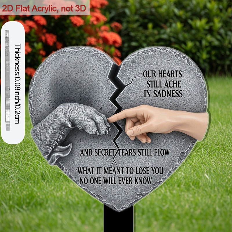 Acrylic Memorial Plaque for Grave Sites - 9 Inch Hand and Paw Touching Heart Design Outdoor Grave Marker, Pet Loss Gift, Sympathy Remembrance Decor Tribute for Deceased Loved Ones and Pets, 2D Flat