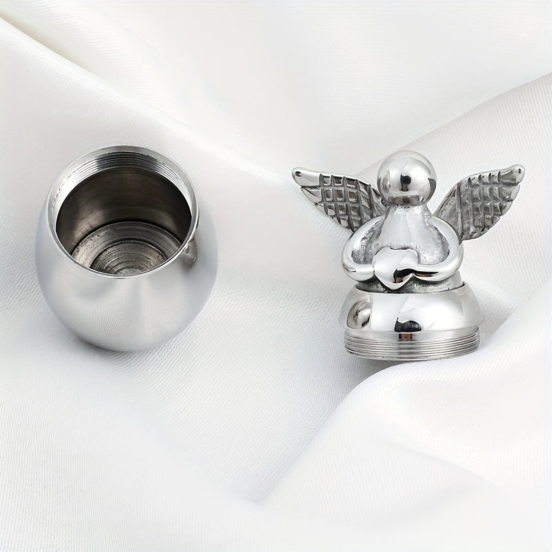 Small Keepsake Urn for Human Ashes – Mini Stainless Steel Angel Memorial Cremation Ash Jar, Sharing Urn for Loved Ones, Silver Finish
