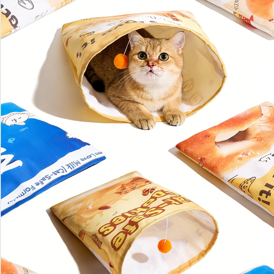 Cat Crinkle Paper Bag Rattle Tunnel Toy – Self-Entertainment Sensory Sounding Toy for Indoor Cats, Interactive Boredom Relief Puzzle Toy, 4 Fun Styles Including Snack Bag & Furry Ball Design