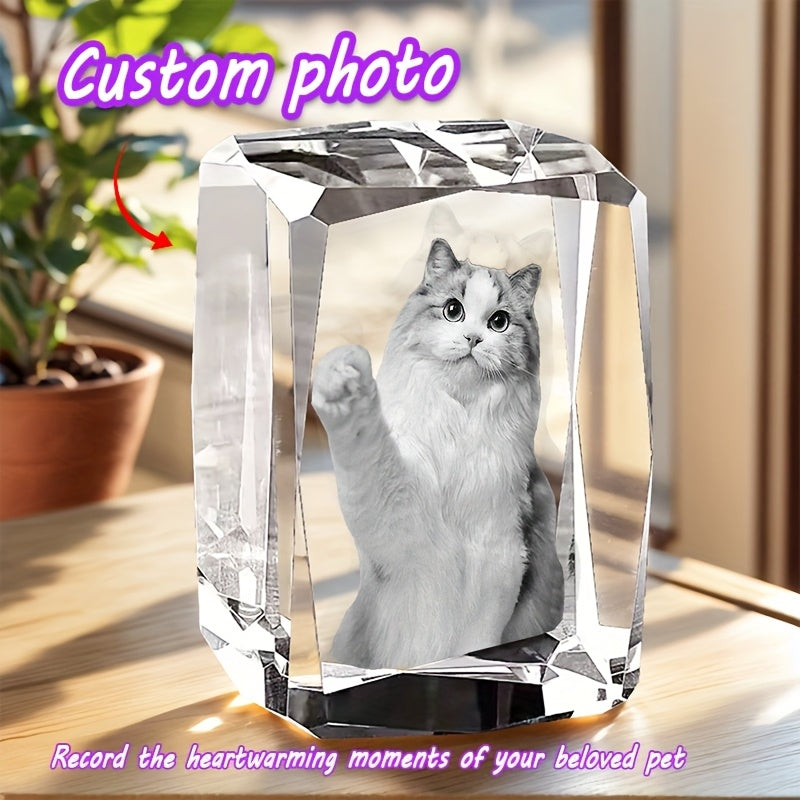 Custom Pet Crystal Carving Memorial Keepsake – Personalized 3D Photo Engraved Crystal Souvenir for Dogs & Cats, High-Transparency Relief Crystal Gift for Pet Loss, Home Decor & Remembrance