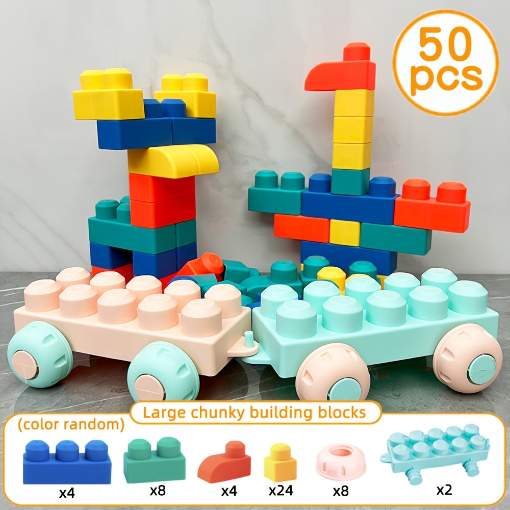 Large Granule Building Blocks Puzzle Toy for Toddlers & Kids - Big Brick STEM Construction Set for Brain Training, Fine Motor & Grasping Skills, 25 / 50 / 90pcs Bulk Pack, Birthday & Holiday Gift, Random Color